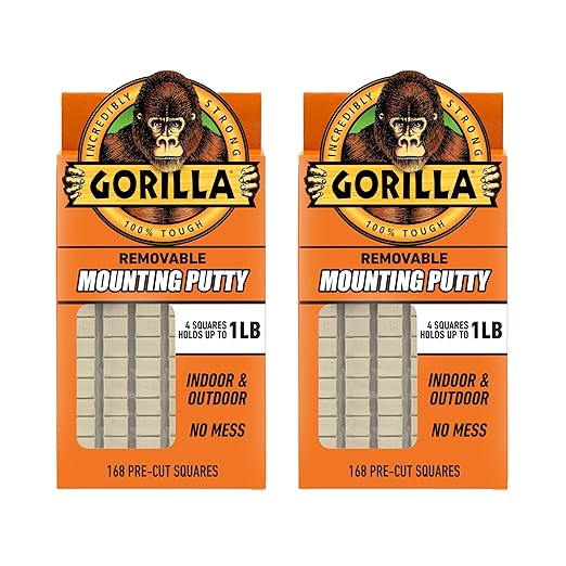 Gorilla Mounting Putty, Natural Tan Color, 168 Pre-Cut Squares (Pack of 2) - Non-Toxic Removable & Repositionable Wall Putty