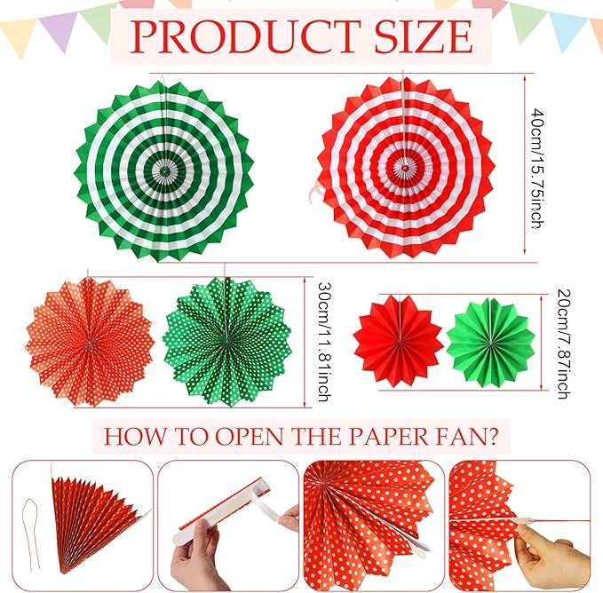 Tenare 8 Pcs Red and White Polka Dot Bulletin Board Border 10.9 Yard 6 Pcs Hanging Paper Fans 3.5 Yard Pennant Banner Flag for Classroom Home School Decor
