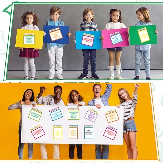 24 Sheets Science Board Supplies 18 Self Adhesive Presentation Science Subtitles & 6 Project Titles Board Sticker for School Office Supplies(Neon Color)