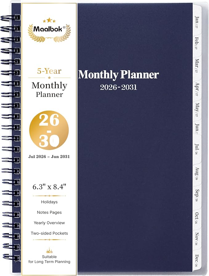 2026-2031 Monthly Planner/Calendar - Jul. 2026 - Jun. 2031, 5 Year Monthly Planner with Tabs, 6.4" x 8.5", 60 Monthly Planner, Two-Side Pocket, 9 Notes Pages, Suitable for Long-Term Planning - Blue