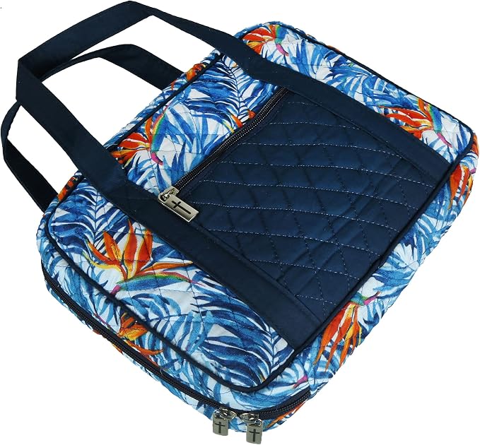DIWI Quilted Bible Cover Large Sizes 10 X 7 X 2.75 Inches Bible Tote Good Book Case (L, C2 Sea Flowers)
