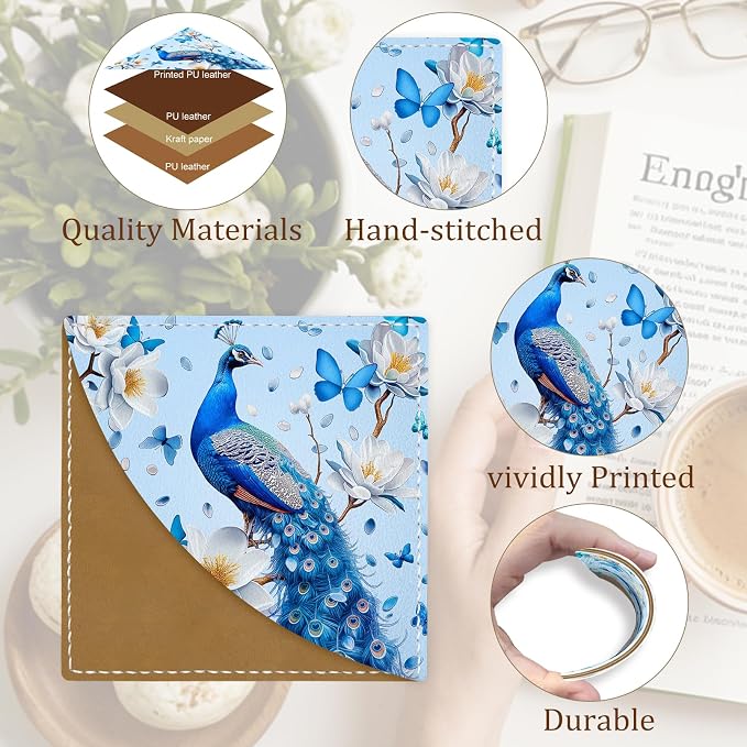 Icycay Peacock Corner Bookmarks, Cute Leather Book Accessories for Book Lovers, 3 Pcs Reading Book Page Markers for Women Men Student Teacher Girls Boys Kids Retirement Birthday Gifts