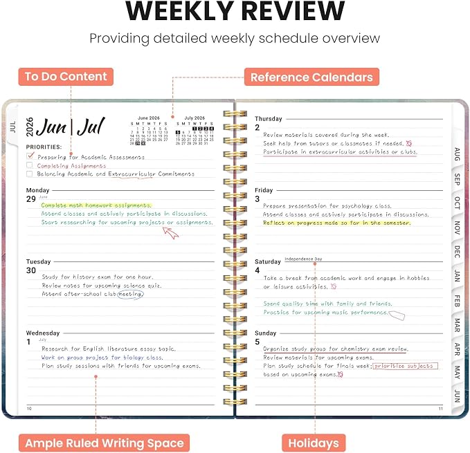 Planner 2026-2027, Monthly and Weekly Calendar Academic Planner July 2026 - June 2027, Hardcover Student Teacher Planning Agenda Book with Tabs, Perfect for Office School Supplies, A4 (8.5" x 11") - Sunset