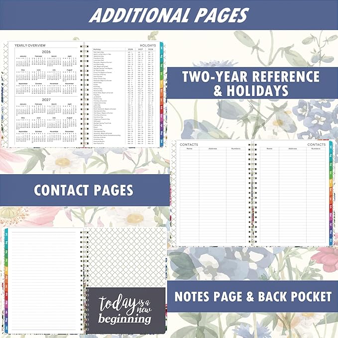 Planner 2026-2027 - Jul. 2026 - Jun. 2027, Academic Planner 2026-2027, 26-27 Planners Weekly and Monthly with Colorful Tabs, 6.3" x 8.4", Hardcover with Back Pocket + Thick Paper + Twin-Wire Binding - Flowers
