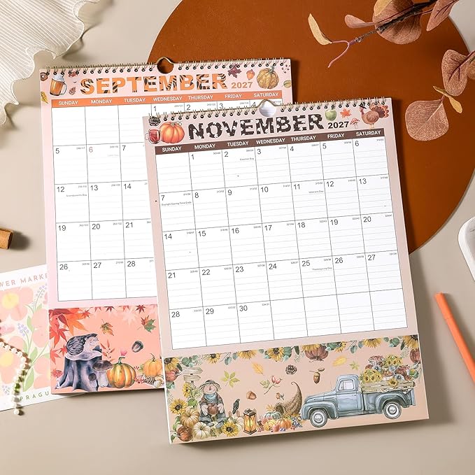 Vindora 2026-2027 Wall Calendar with Pockets - 18 Month Large Vertical Calendar (July 2026 to Dec 2027), 11.4x14.5 Inch Office & Family Planner with Hanging Loop, Floral Design