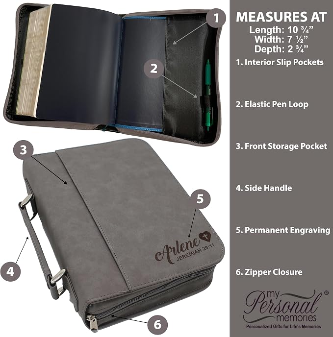 My Personal Memories Personalized Bible Cover Holder Case with Carrying Handle for Men and Women (Gray)