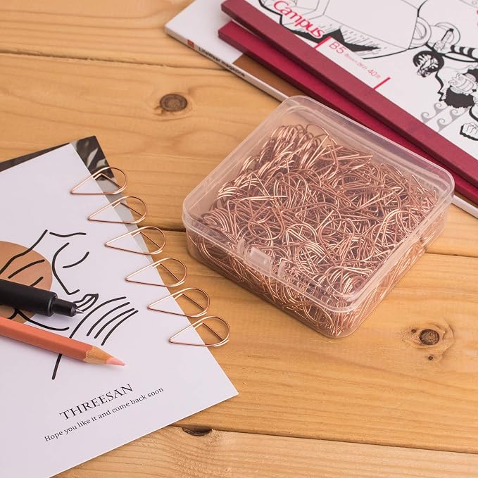 300 Pieces Rose Gold Cute Stainless Steel Drop-Shaped Paper Clips for School Office Supplies Baby Shower Wedding Invitations Crafts Scrapbooking Bookmarks Kids Women Planners by VENCINK