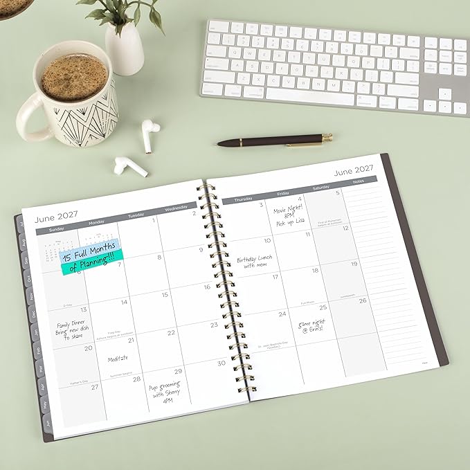 Mead Planner 2026-2027 Weekly & Monthly Academic 15-Month April-June, 8.5" x 11", Ground Coffee (CAW62004)