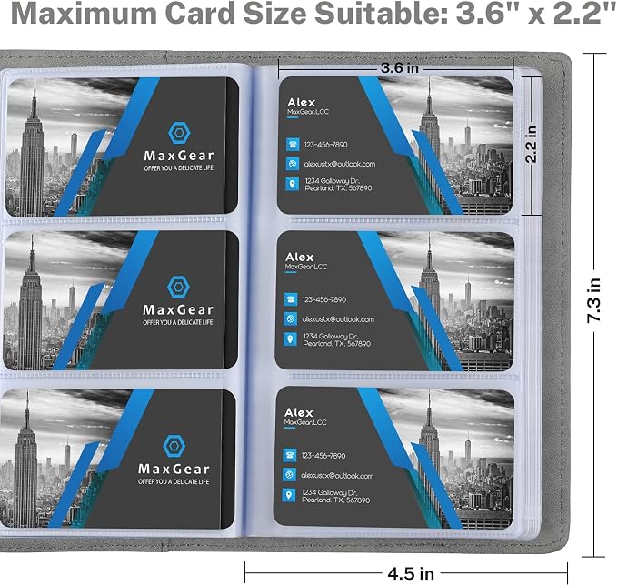 MaxGear Business Card Organizer Book, Holds 240 Cards, Portable PU Leather Business Card Holder with Clear Sleeves, Professional Card Binder for Office, Meetings, Networking, Dark Gray