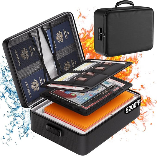 DocSafe 5200°F Document Organizer with Lock, Upgraded Heat Insulated Fireproof＆Water-Resistant Box 8 Layers File Organizer, Portable Home Travel Safe Storage for Important Documents and More