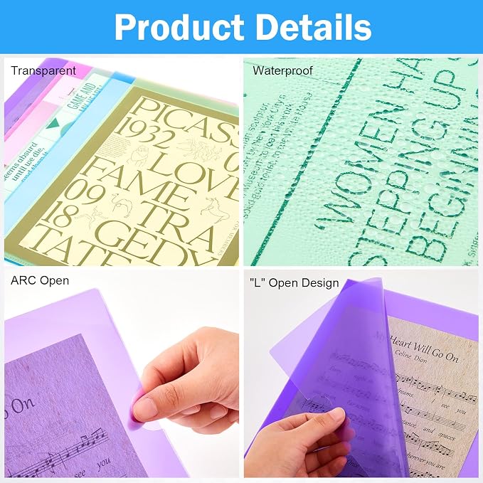 Fainne 100 Pcs Plastic Document Folders Clear File Folders Plastic Pockets Sleeves Letter Size 8.7 x 12.2 Inches A4 Assorted Colors for Office Supplies (Bright Color)