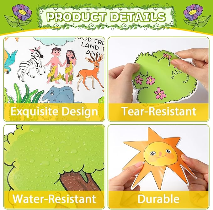 Christian Bulletin Board Set Religious Easter Classroom Decoration 7 Days of Creation Decor God Created The World Educational Paper Cutout for Church Back to School Chalkboard Nursery Teacher Supplies