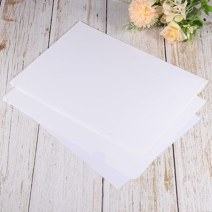 PATIKIL L Type Folders 24 Pack A4 Plastic File Project Pockets Clear Paper Document Jacket Sleeve for Office, White