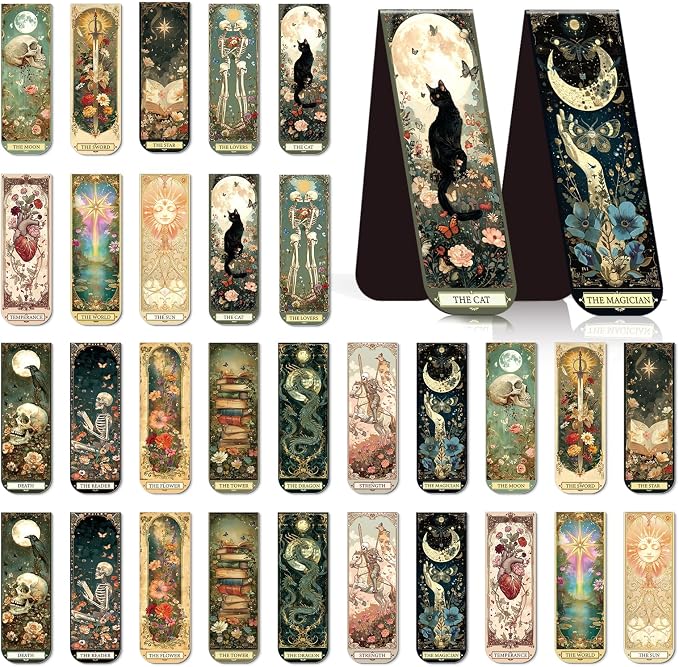 Wxiben Tarot Magnetic Bookmark Gifts - 30 Pcs Dark Romance Bookmark for Women Fantasy Skull Book Mark Witch Skeleton Magnets Page Clip for Bookish Book Lovers Students Teacher Reading Party Favor