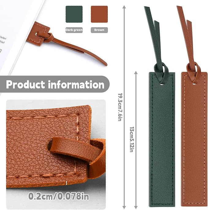 2 Pcs Leather Bookmark, Bookmarks with Leather Rope, Page Markers Reading Presents for Women Men, Book Accessories for Reading Lovers, for School Office Home Supplies