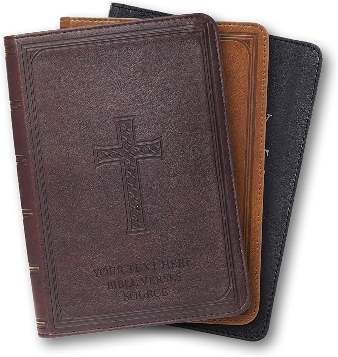 Personalized Compact Large Print KJV Holy Bible with Custom Name Includes Up to 3 Rows of Text with Red-Highlighted Verses, Custom Gift for Christian & Religious Celebrations | Dark Brown