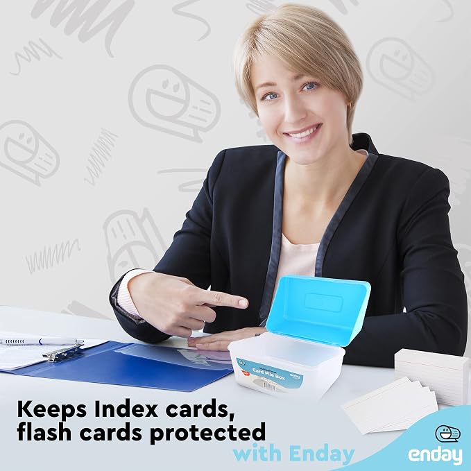 Enday Index Card Box Blue 3x5 Index Card Holder, Index Card Organizer, Flash Card Holder, Holds 250 Cards.