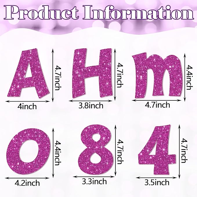 Colarr 216 Pcs Glitter Bulletin Board Letters for Classroom Number Alphabet Punctuation Symbol Cutout 4'' Die-Cut Poster Letter with Adhesive Dot School Party Holiday Decor Display(Purple)