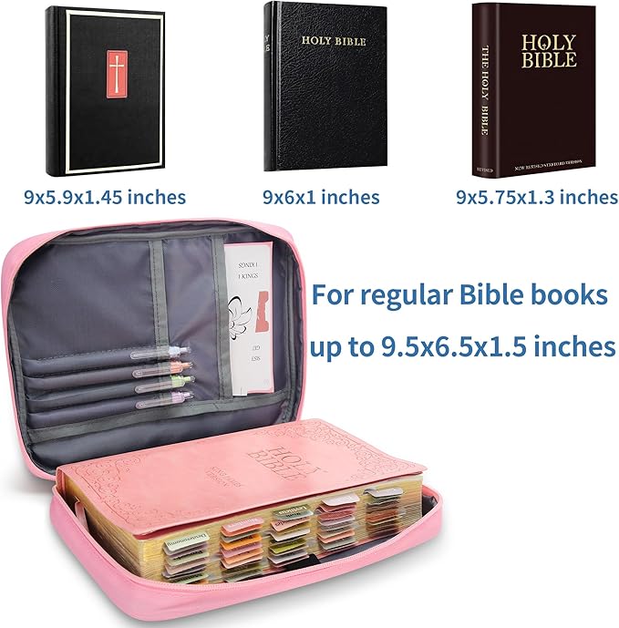 Bible Cover for Women, Bible Holder, Bible Study Supplies Accessories Bible Cover Carrier Carrying Organizer Bag, Zipper and Pockets for Standard Size Bible, Gift for Women（pinksuit）