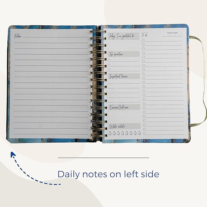 Paper 'n Such To Do Spiral Simplified Planner- Undated Daily Planner, Hardcover Notebook, College Essentials, Task Organizer Agenda Pad for Work, Notes and CheckList- Dark Blue