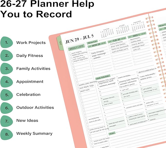 Planner 2026-2027 - 11.38'' x 8.74'', Weekly & Monthly Planner Notepad 2026-2027, JUL. 2026 - JUN. 2027, Appointment Book, 60 Minutes Interval, Monthly Tabs, Faux Soft Leather, Spiral Bound - Rose Golden