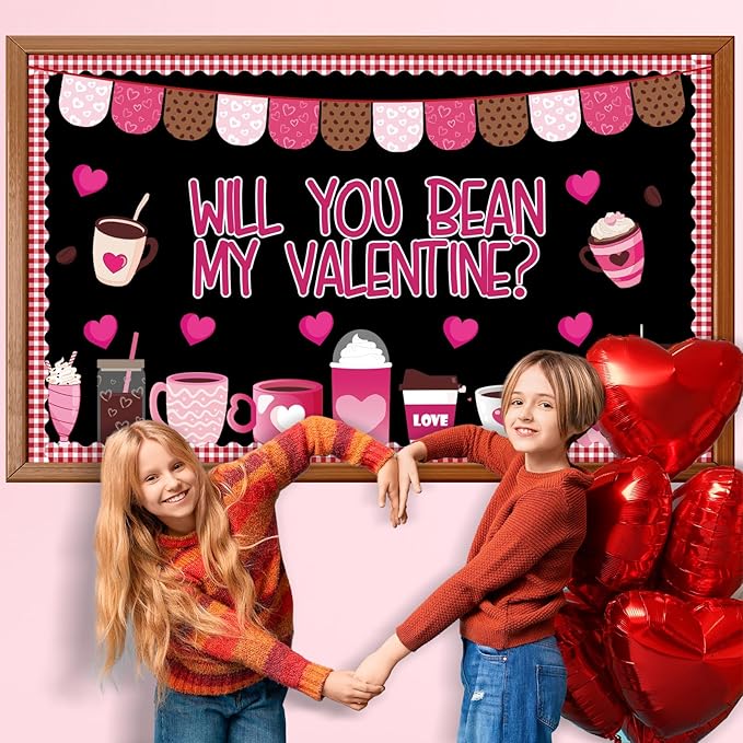 Naozinebi Valentine's Day Bulletin Board Classroom Decorations Coffee Theme Cutouts Valentines Coffee Cup Heart Cutouts Valentines Party Supplies for Classroom School Home Nursery Wall Door Decor