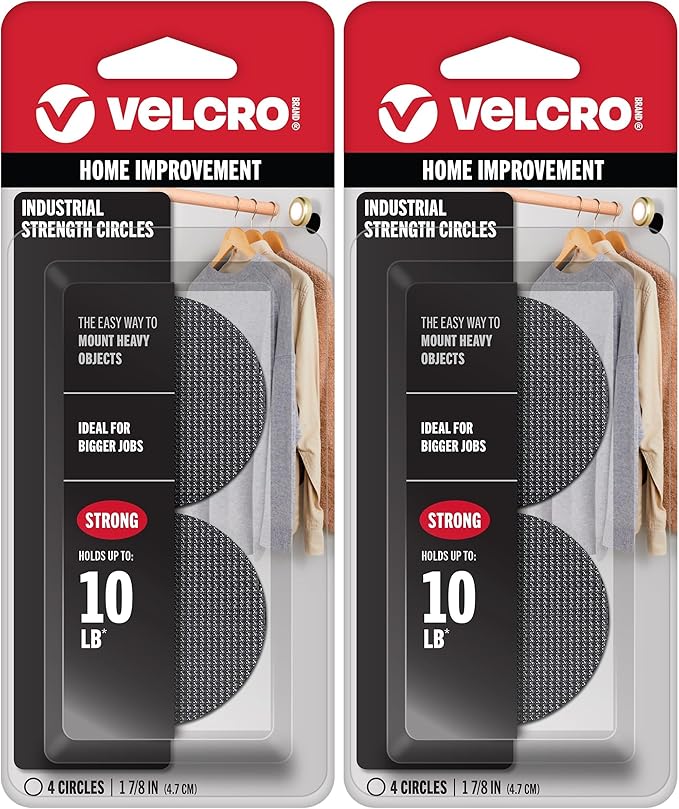VELCRO Brand Industrial Fasteners Stick-On Adhesive | Professional Grade Heavy Duty Strength | Indoor Outdoor Use, 1 7/8in, Circles 4 Sets (Pack of 2)