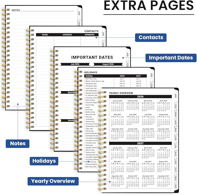 2026 Planner, Weekly and Monthly Planner for Women, January 2026 - December 2026, Hardcover 2026 Calendar Planner Book with Tabs, Inner Pocket, Spiral Bound, Perfect for Office Home School Supplies - A4 (8.5" x 11"), Floral Whispers