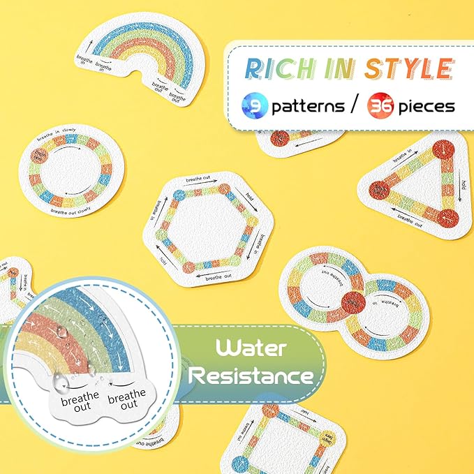 Gersoniel 36 Pcs Anxiety Sensory Stickers Strips Adhesive Textured Mental Health Calm Stickers Mindfulness Fidget Decals Stress Anxiety Relief Items for Therapy Office Desk(Retro Breath Style)
