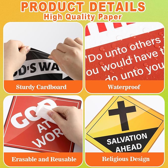 20 PCS Christian Road Signs VBS Decorations Religious Bulletin Board Set Christian Construction Sign Paper Cutouts Jesus Bible Verse Wall Decor for Sunday School Classroom Church