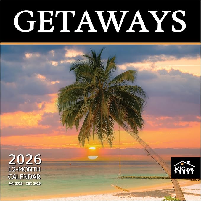 MICASA PRESS Getaways 2026 Wall Calendar 12 Month | 12" x 24" Open | Thick & Sturdy Paper | Giftable | Travel Calendar 2026