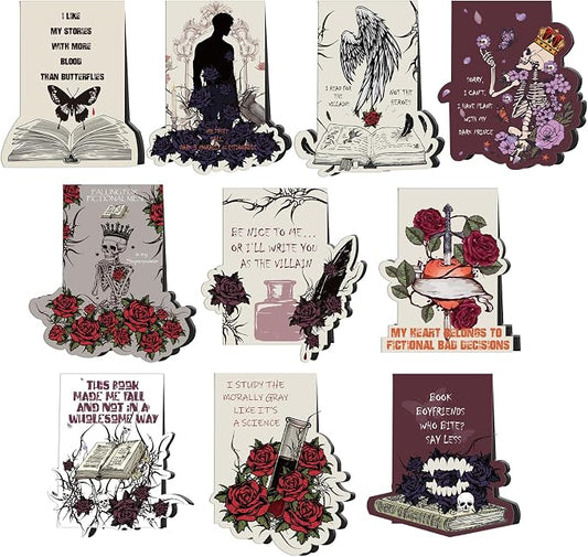 Dark Romance Magnetic Bookmarks for Women - Wxiben 10 Pcs Gothic Flower Skull Magnet Book Page Markers Funny Rose Skeleton Bookmark Clips Gifts for Men Book Lovers Romance Reader Office Supplies