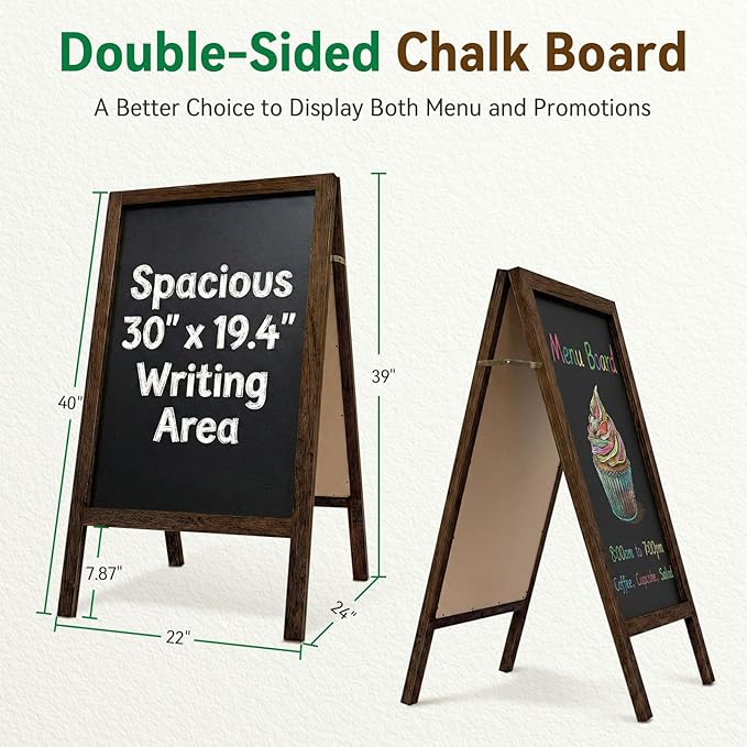 TEAKMAMA A Frame Chalkboard Sign, 40"x20" Extra Large Chalk Board Double-Sided Sidewalk Sign Sturdy Sandwich Menu Board for Restaurant Coffee Shop and Wedding, Brown