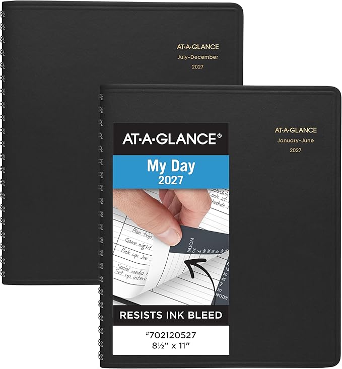 AT-A-GLANCE 2027 Appointment Book Planner, Daily Group Planner, 8.5" x 11", Eight Person, Two-Volume Set Jan-Jun & Jul-Dec, Black (7021205-27)