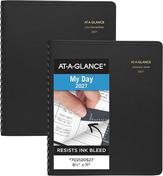 AT-A-GLANCE 2027 Appointment Book Planner, Daily Group Planner, 8.5" x 11", Eight Person, Two-Volume Set Jan-Jun & Jul-Dec, Black (7021205-27)