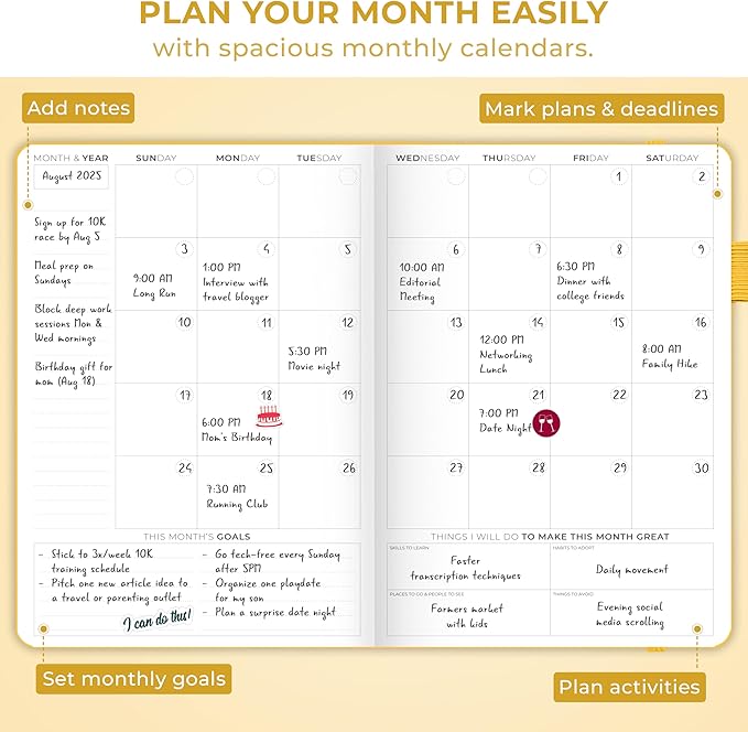 Clever Fox Planner Schedule – Undated Weekly & Monthly Life Planner with Time Slots, Appointment Book & Daily Organizer, A5 (Yellow)
