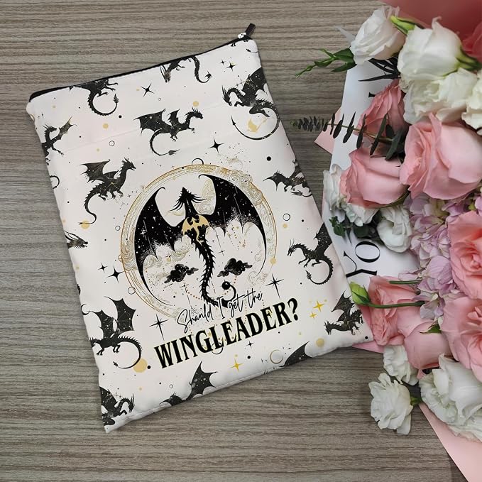 Fourth Wings Inspired Book Sleeve, Book Sleeves with Zipper, Dragon Book Sleeve for Book Lovers, Book Pouch Kindle Protector, Gifts for Women Teacher Librarian Bookworm Bookish (White-A, Large)