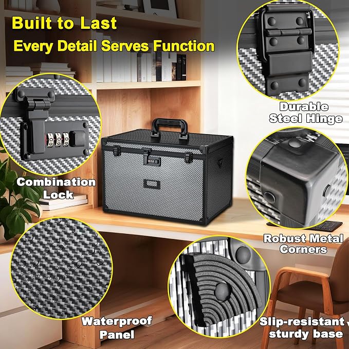 File Storage Cabinet File Organizer Document Organizer File Box in Office and Home with Combination Lock with 20 Legal Size Hanging Files (Diamond Black)