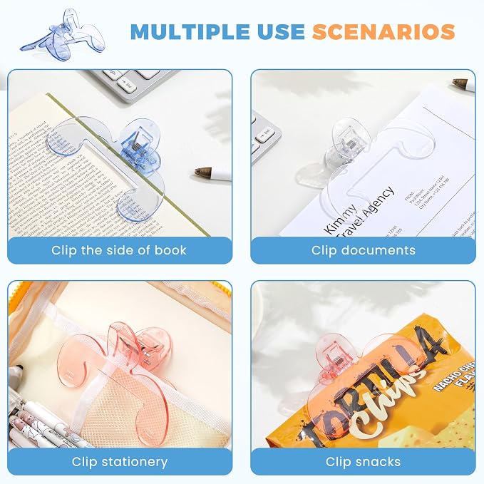 ZZWS Book Clip, Book Page Holder for Reading, 2 PCS Transparent Book Clip Adopts 12° Scientific Rack, Portable Book Clips to Hold Book Open, Fixing Manuscripts, Suitable for Teacher Clerk
