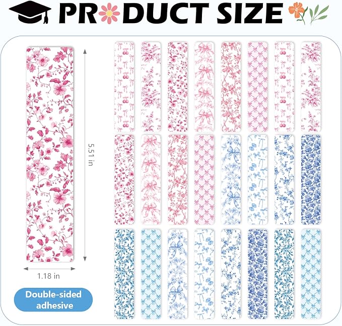 Bow UV DTF Bookmark Wraps - 24 Sheets Pink Coquettte Bows UV DTF Stickers for Acrylic Bookmark, Chinese Art Vintage Flower Waterproof Transfer Stickers DIY Blank Bookmarks Decorations Gift for Women