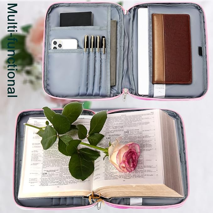 Bible Covers for Women Bible Case Girls Bible Bags Kids Scripture Carrying Case with Handle Pockets，Bible Book Carrying Case (Pink-Marble)