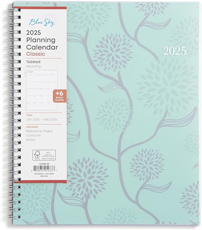 Blue Sky Planning Calendar, Lindley, Monthly Layout, Safety Wirebound (Rue Du Flore- 2025, 8" x 10")