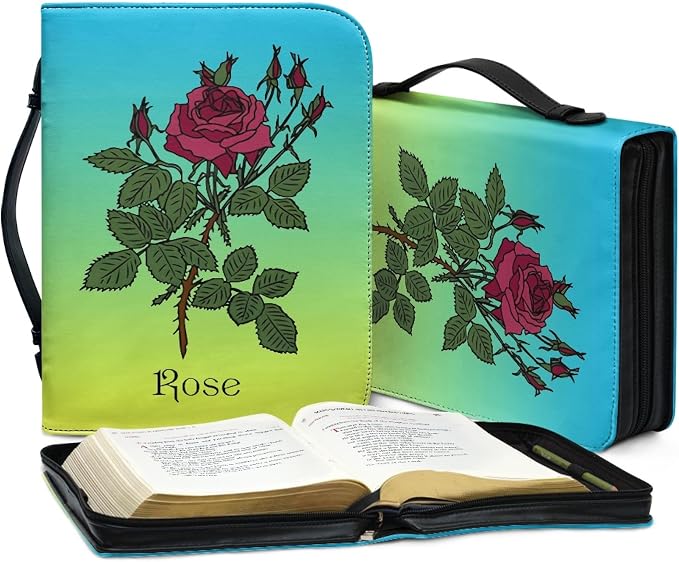 Personalized Bible Cover with Birth Flower, Custom Bible Cover Case for Women Girls, Large Capacity Scripture Bag with Handle