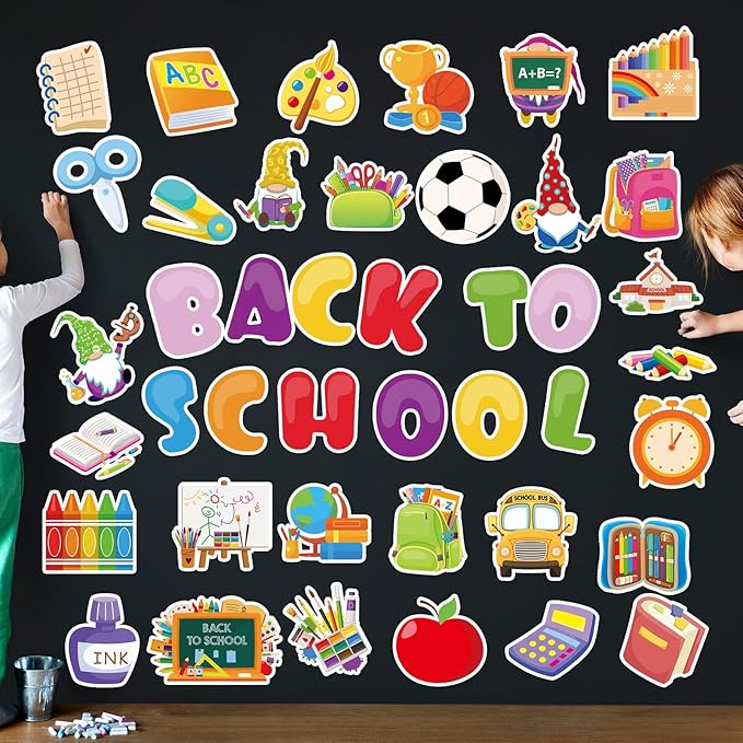 102 Pcs Back to School Cutouts Welcome School Classroom Bulletin Board Decorations Set School Bus for First Day Theme Party Decor DIY Book Chalkboard for Kids and Teacher Party Favor Supplies