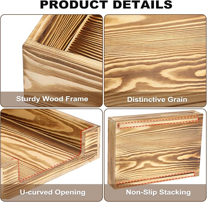 BTSKY Wood Letter Tray Front-Load Document Organizer for Office Desktop Organizer - Desk Magazine, File Folder, Paper Holder - Stackable Paper Document File Tray, 2 Pack
