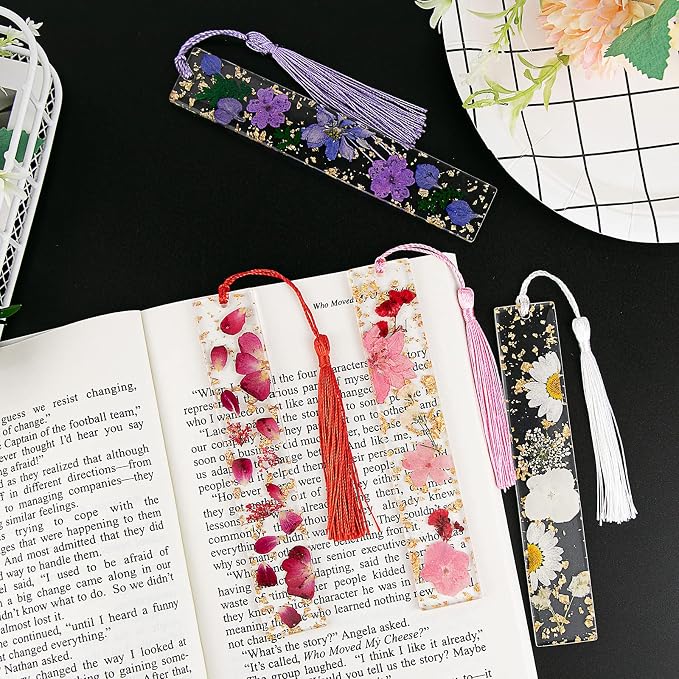 4pcs Pressed Flower Bookmark Pretty Floral Bookmark Durable Handmade Dried Flower Bookmarks for Women Reading Gift (Style B)
