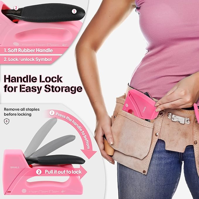 SHALL Light Duty Staple Gun for Wood - Pink Upholstery Staple Gun with 1600pcs JT21 Staples 1/4, 5/16, 3/8 inch and Staple Remover - Women Staple Gun for Crafts, Fabric Stapler Gun for DIY, Decoration