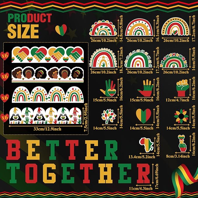 Mooliwe Black History Bulletin Board Decorations Set Diversity Black History Month Borders Cutouts for Classroom Chalkboard Wall Door Decor African American Holiday Party Supplies(Classic Style)