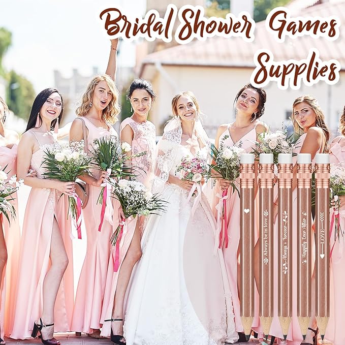 Crtiin 50 Pcs Bridal Shower Pencils Half Golf Wedding Pencils with Eraser 4 Inch Short Pocket Pre Sharpened for Wedding Game Bridal Shower Presents Classroom School(Rose Gold)