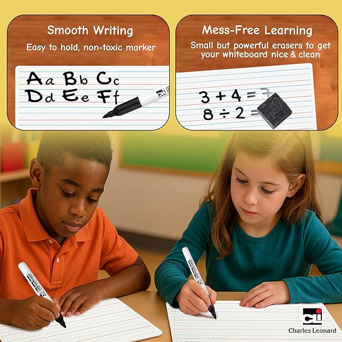 Charles Leonard Dry Erase Board Classroom Pack - Mini Lapboard School Supplies – Set of 12 One-Sided Lined Dry Erasable White Boards, 9x12 Inches (35115)